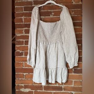 Wilfred Beige Smocked Linen Mini Dress